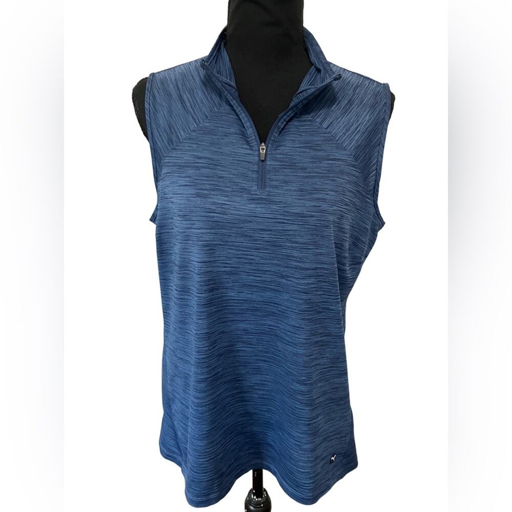 Puma Blue Zip-Up Athletic Collared Polo L